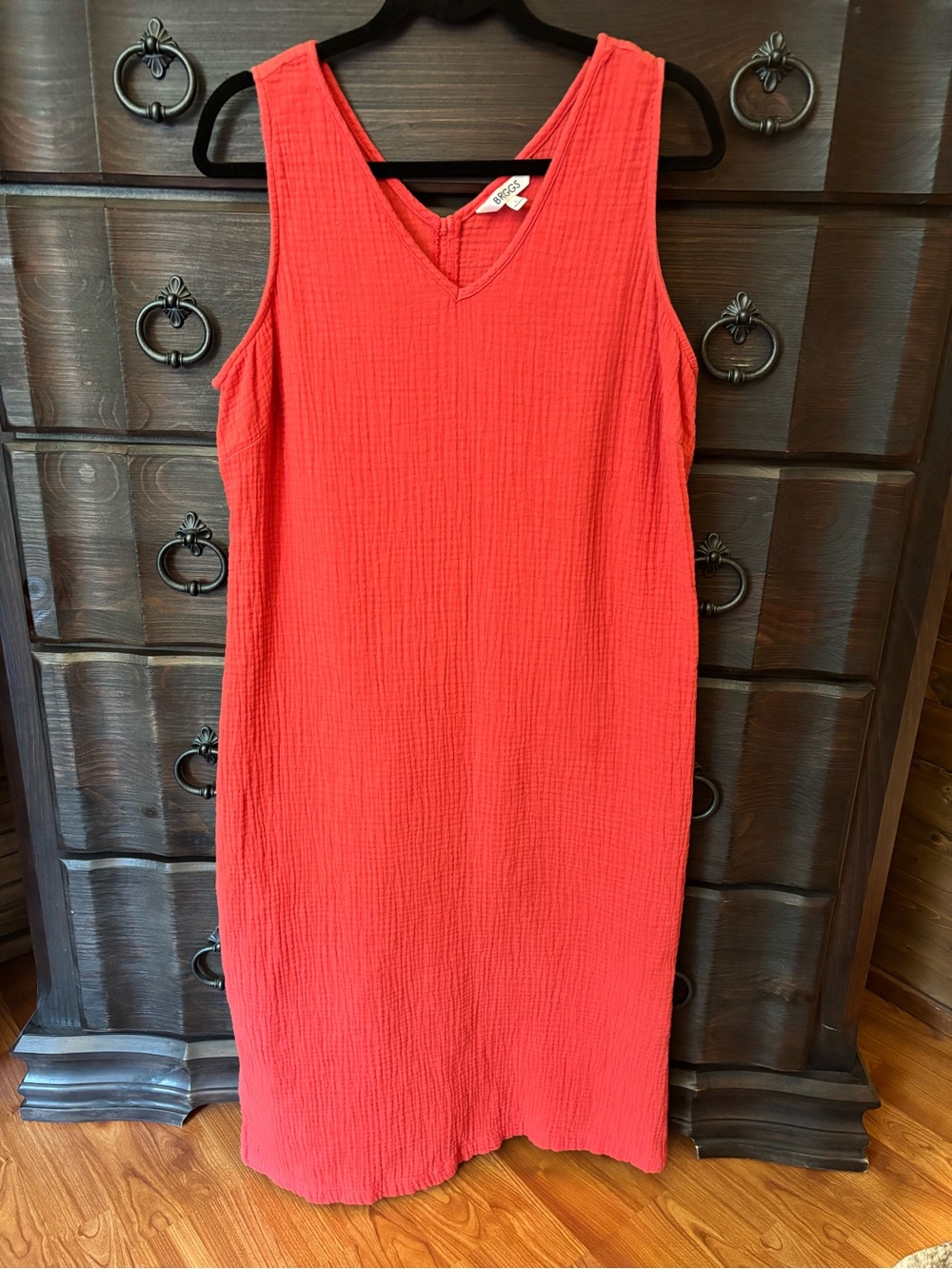 Briggs women’s cotton gauze midi dress, size large, reddish / pink